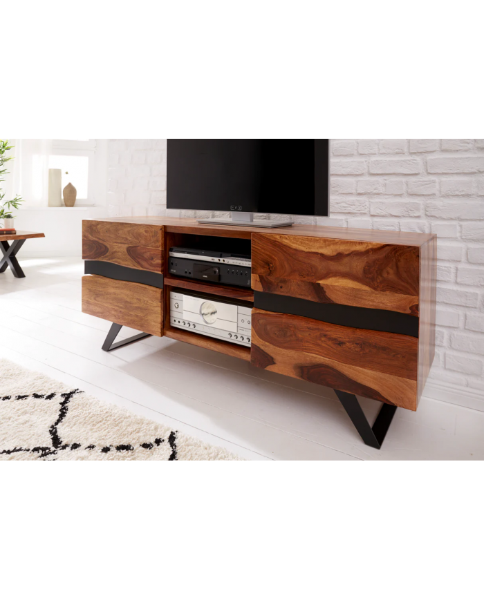 Meuble TV 2 portes 160 cm en bois massif de seesham & métal Sierra Wood