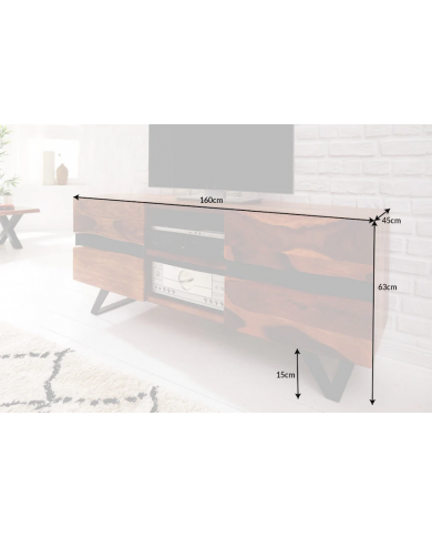 Meuble TV 2 portes 160 cm en bois massif de seesham & métal Sierra Wood
