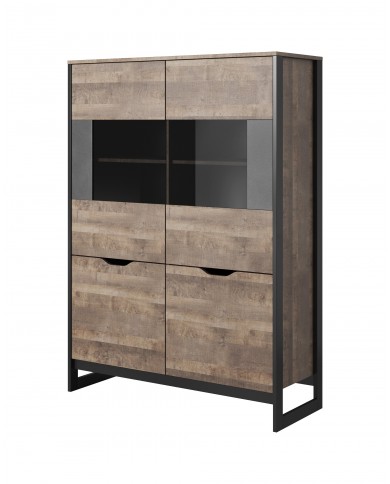 Buffet 2 portes avec vitrine et LEDs 109 cm HAVEN