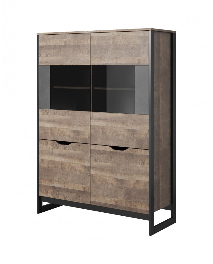 Buffet 2 portes avec vitrine et LEDs 109 cm HAVEN