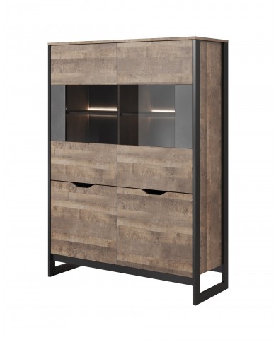 Buffet 2 portes avec vitrine et LEDs 109 cm HAVEN