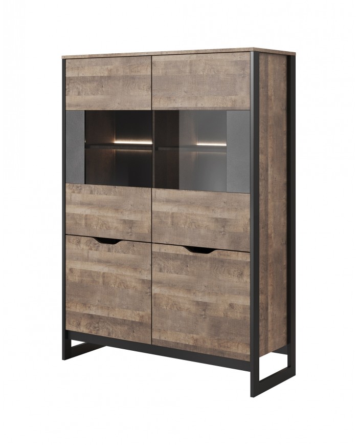 Buffet 2 portes avec vitrine et LEDs 109 cm HAVEN