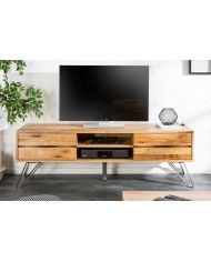 Meuble TV 2 troirs 160 cm en chêne massif sauvage & métal Oakline