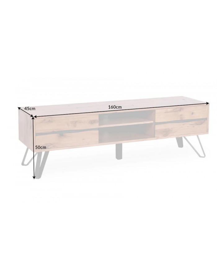 Meuble TV 2 troirs 160 cm en chêne massif sauvage & métal Oakline