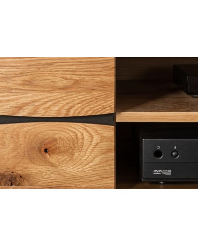 Meuble TV 2 troirs 160 cm en chêne massif sauvage & métal Oakline