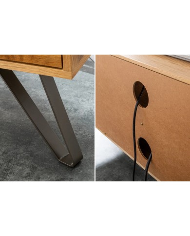 Meuble TV 2 troirs 160 cm en chêne massif sauvage & métal Oakline