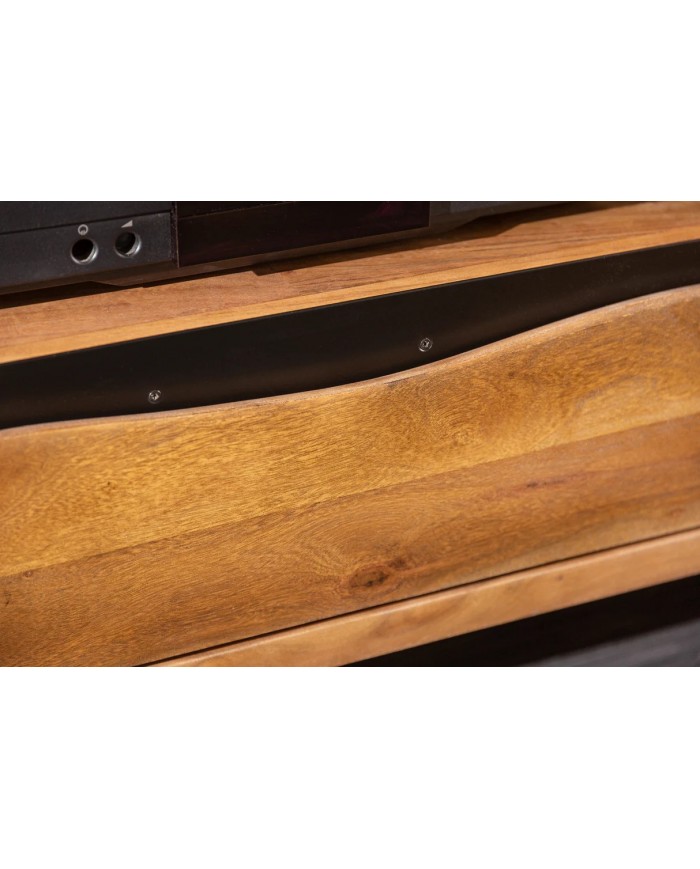 Meuble TV 3 tiroirs 160 cm en bois massif d'acacia miel & métal Acacia Line