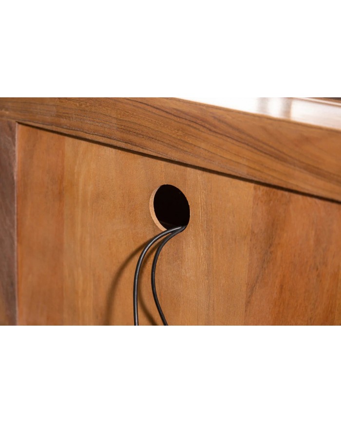 Meuble TV 3 tiroirs 160 cm en bois massif d'acacia miel & métal Acacia Line