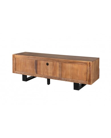 Meuble TV 3 tiroirs 160 cm en bois massif d'acacia miel & métal Acacia Line
