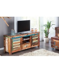 Meuble TV 2 portes et 1 tiroirs 15 cm en bois recyclé coloré NOMAD