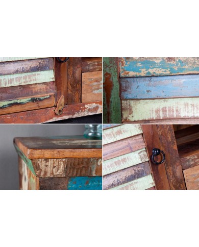 Meuble TV 2 portes et 1 tiroirs 15 cm en bois recyclé coloré NOMAD