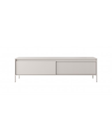 Meuble TV 2 portes Sculptural 187 cm avec façades rainurées beige LUXOR CREMA