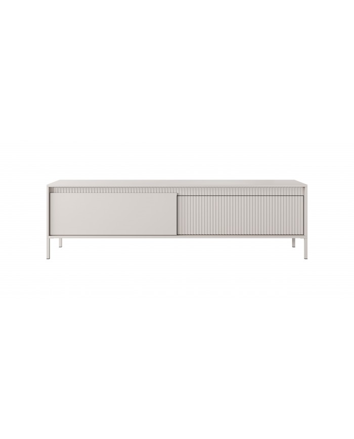 Meuble TV 2 portes Sculptural 187 cm avec façades rainurées beige LUXOR CREMA