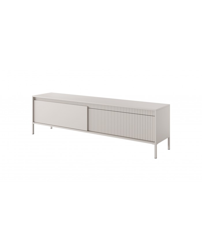 Meuble TV 2 portes Sculptural 187 cm avec façades rainurées beige LUXOR CREMA