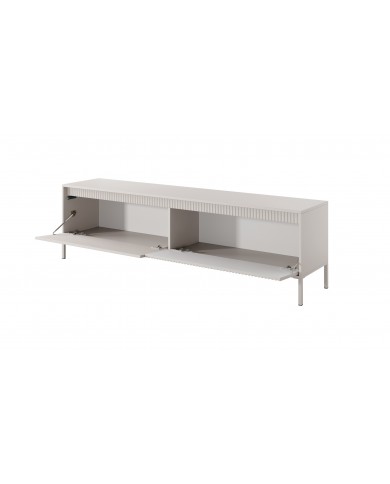 Meuble TV 2 portes Sculptural 187 cm avec façades rainurées beige LUXOR CREMA