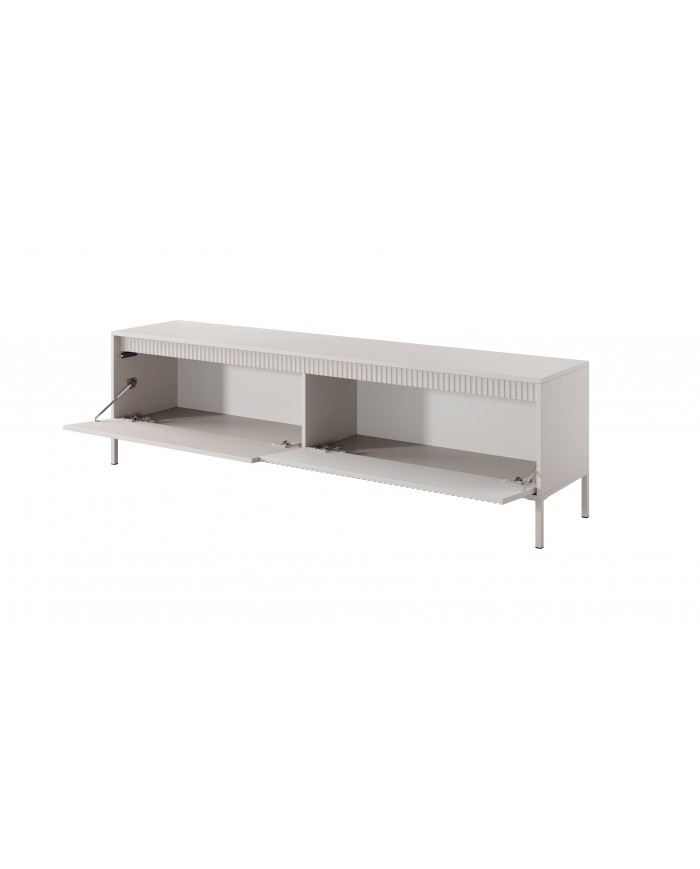 Meuble TV 2 portes Sculptural 187 cm avec façades rainurées beige LUXOR CREMA