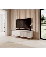 Meuble TV 2 portes Sculptural 157 cm avec façades rainurées beige LUXOR CREMA