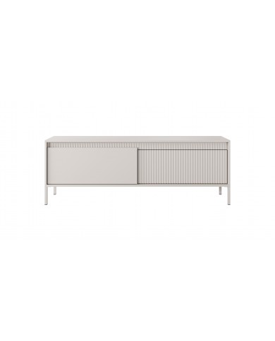 Meuble TV 2 portes Sculptural 157 cm avec façades rainurées beige LUXOR CREMA