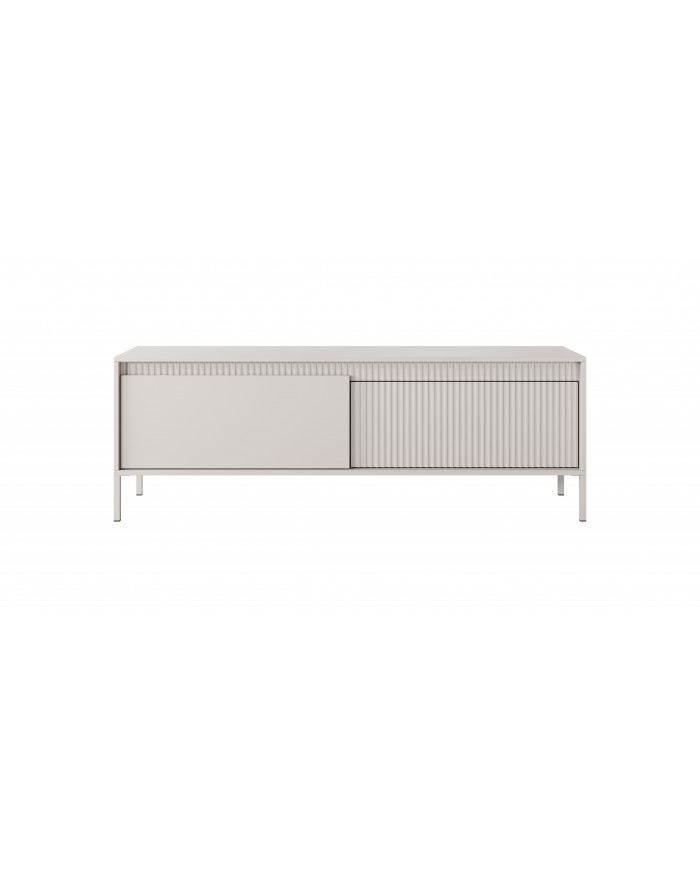 Meuble TV 2 portes Sculptural 157 cm avec façades rainurées beige LUXOR CREMA