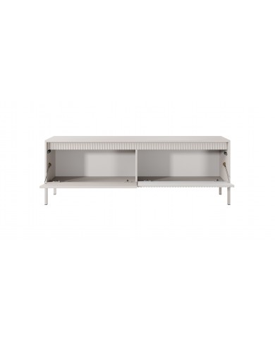 Meuble TV 2 portes Sculptural 157 cm avec façades rainurées beige LUXOR CREMA