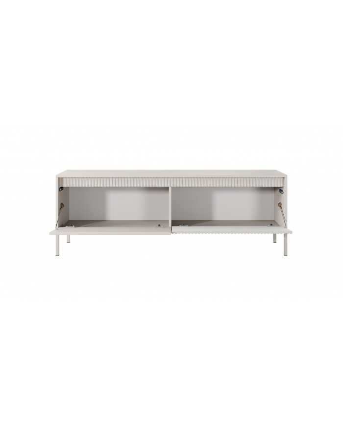 Meuble TV 2 portes Sculptural 157 cm avec façades rainurées beige LUXOR CREMA