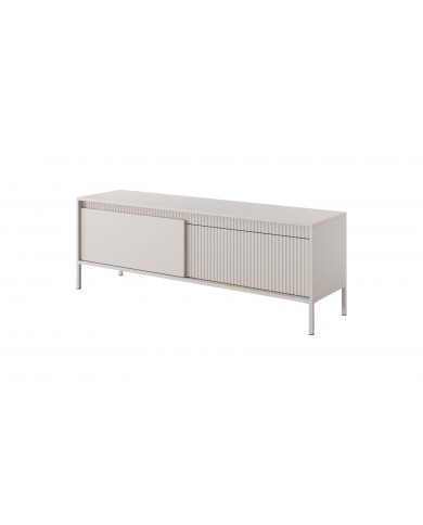 Meuble TV 2 portes Sculptural 157 cm avec façades rainurées beige LUXOR CREMA