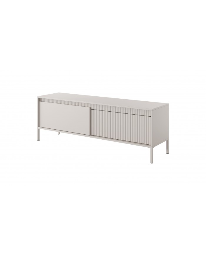 Meuble TV 2 portes Sculptural 157 cm avec façades rainurées beige LUXOR CREMA