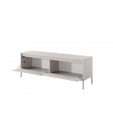 Meuble TV 2 portes Sculptural 157 cm avec façades rainurées beige LUXOR CREMA
