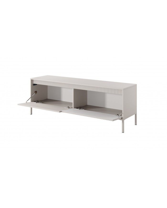 Meuble TV 2 portes Sculptural 157 cm avec façades rainurées beige LUXOR CREMA
