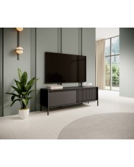 Meuble TV 2 portes Sculptural 157 cm avec façades rainurées noirs LUXOR NOIR