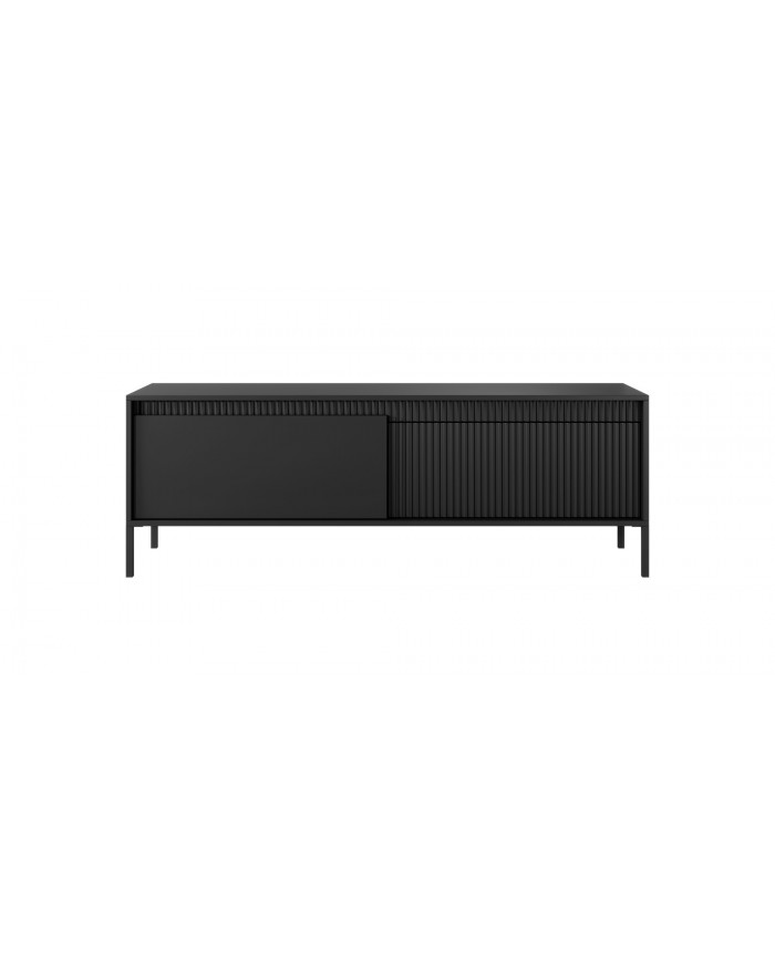 Meuble TV 2 portes Sculptural 157 cm avec façades rainurées noirs LUXOR NOIR