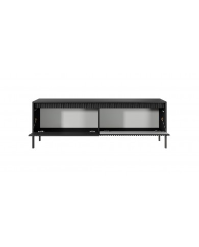 Meuble TV 2 portes Sculptural 157 cm avec façades rainurées noirs LUXOR NOIR