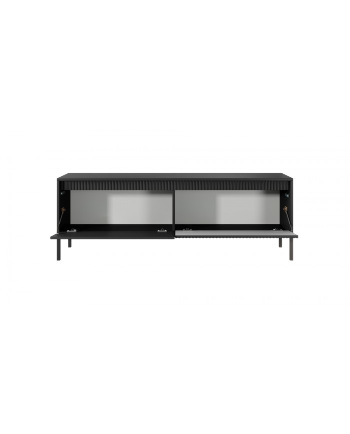 Meuble TV 2 portes Sculptural 157 cm avec façades rainurées noirs LUXOR NOIR