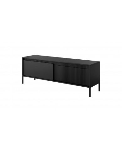 Meuble TV 2 portes Sculptural 157 cm avec façades rainurées noirs LUXOR NOIR