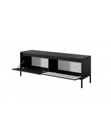 Meuble TV 2 portes Sculptural 157 cm avec façades rainurées noirs LUXOR NOIR
