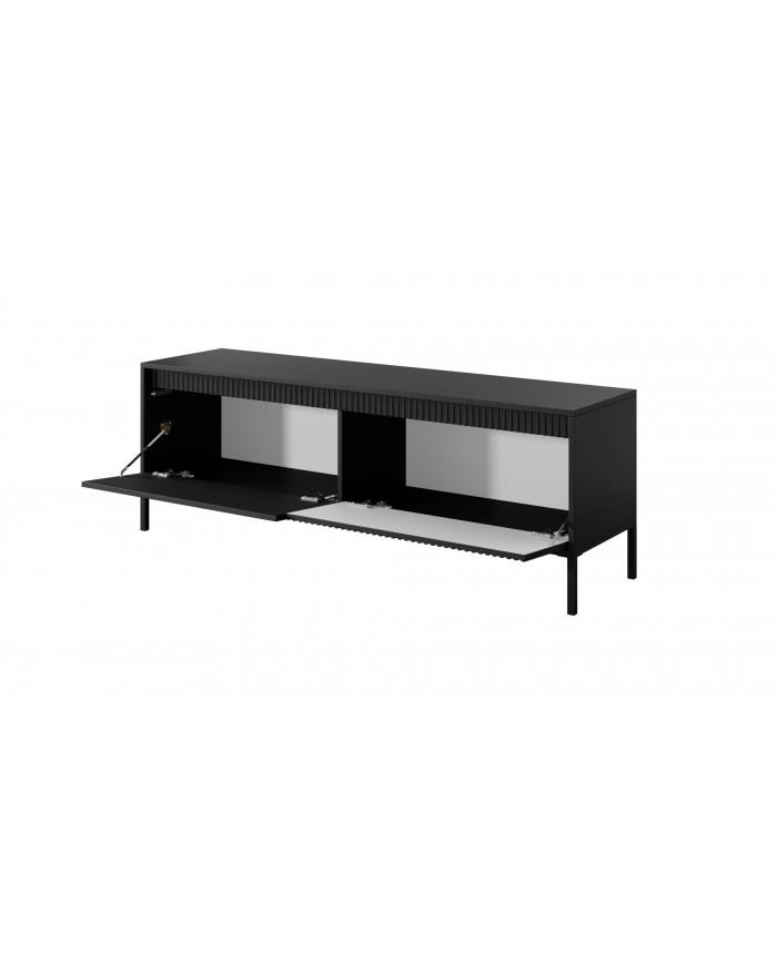 Meuble TV 2 portes Sculptural 157 cm avec façades rainurées noirs LUXOR NOIR