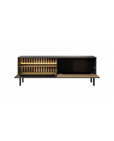 Meuble TV 2 portes 150 cm Design Sculptural avec Éclairage LEDs Intégrées VERTIGO NOIR
