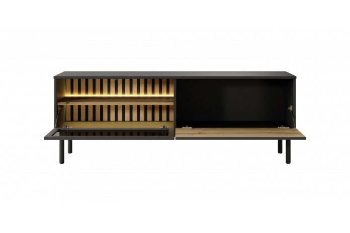 Meuble TV 2 portes 150 cm Design Sculptural avec Éclairage LEDs Intégrées VERTIGO NOIR