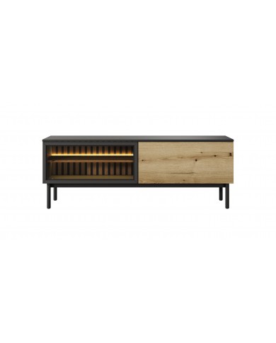 Meuble TV 2 portes 150 cm Design Sculptural avec Éclairage LEDs Intégrées VERTIGO NOIR