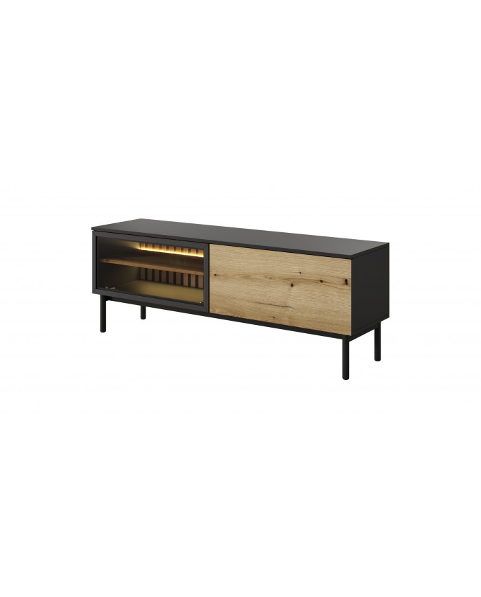 Meuble TV 2 portes 150 cm Design Sculptural avec Éclairage LEDs Intégrées VERTIGO NOIR