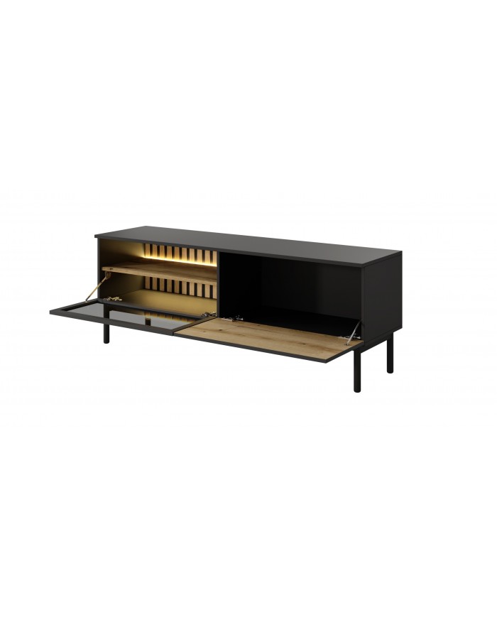 Meuble TV 2 portes 150 cm Design Sculptural avec Éclairage LEDs Intégrées VERTIGO NOIR