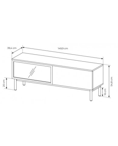 Meuble TV 2 portes 150 cm Design Sculptural avec Éclairage LEDs Intégrées VERTIGO NOIR