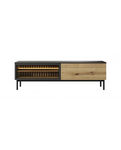 Meuble TV 2 portes 180 cm Design Sculptural avec Éclairage LEDs Intégrées VERTIGO NOIR