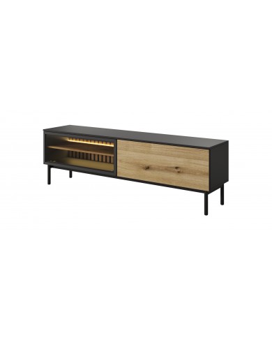 Meuble TV 2 portes 180 cm Design Sculptural avec Éclairage LEDs Intégrées VERTIGO NOIR