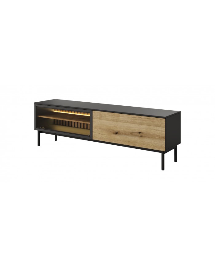 Meuble TV 2 portes 180 cm Design Sculptural avec Éclairage LEDs Intégrées VERTIGO NOIR
