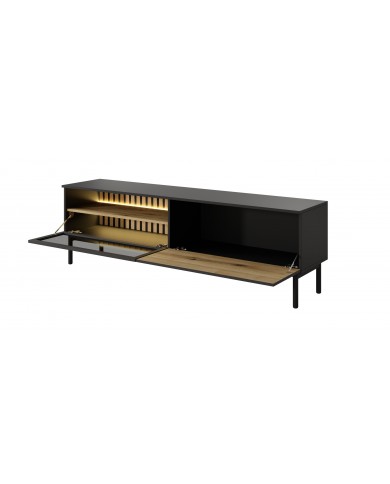 Meuble TV 2 portes 180 cm Design Sculptural avec Éclairage LEDs Intégrées VERTIGO NOIR