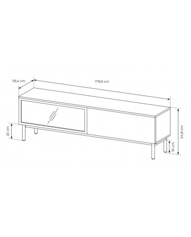 Meuble TV 2 portes 180 cm Design Sculptural avec Éclairage LEDs Intégrées VERTIGO NOIR