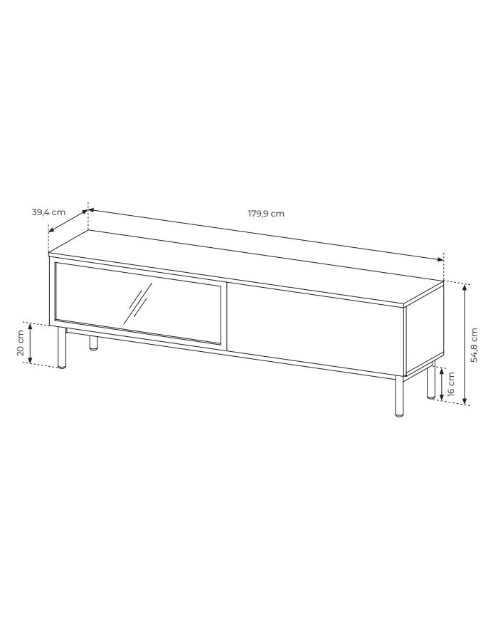 Meuble TV 2 portes 180 cm Design Sculptural avec Éclairage LEDs Intégrées VERTIGO NOIR