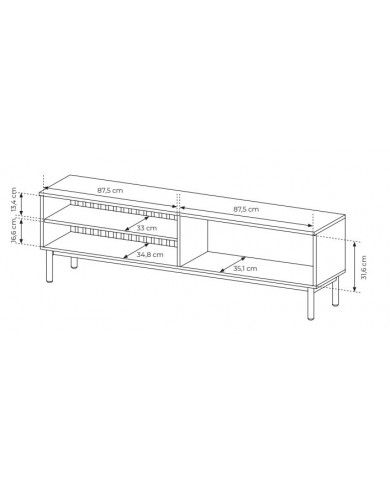 Meuble TV 2 portes 180 cm Design Sculptural avec Éclairage LEDs Intégrées VERTIGO NOIR
