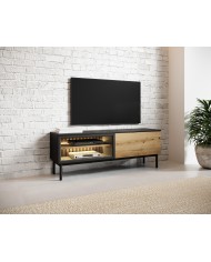 Meuble TV 2 portes 180 cm Design Sculptural avec Éclairage LEDs Intégrées VERTIGO NOIR